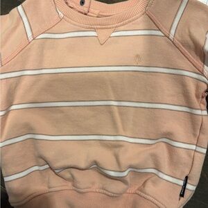 Volcom Men's Light Peach and White Striped Crewneck Sweater